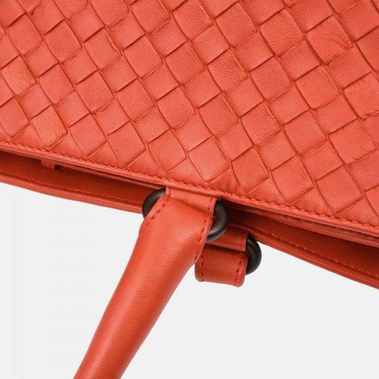 Pre Owned Bottega Veneta Vermilion Red Leather Intrecciato Tote Handbag