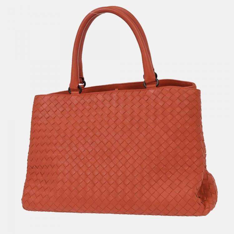 Pre Owned Bottega Veneta Vermilion Red Leather Intrecciato Tote Handbag