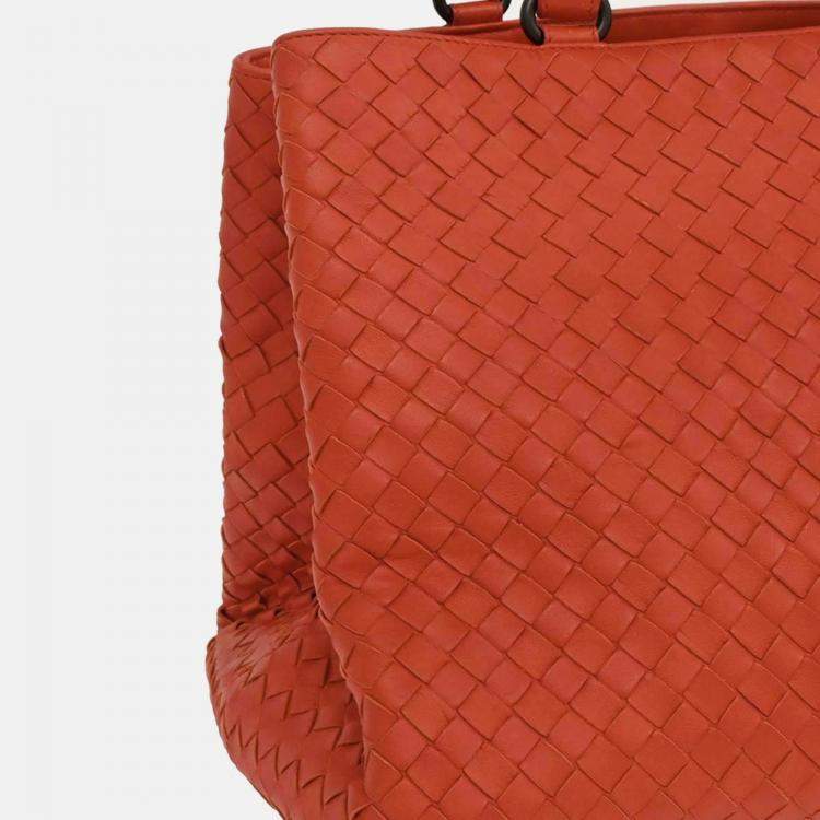 Pre Owned Bottega Veneta Vermilion Red Leather Intrecciato Tote Handbag