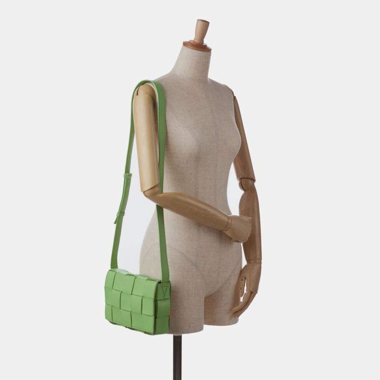 Pre Owned Bottega Veneta Green Nappa Intrecciato Cassette Crossbody