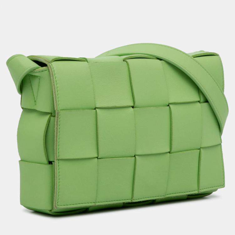 Pre Owned Bottega Veneta Green Nappa Intrecciato Cassette Crossbody