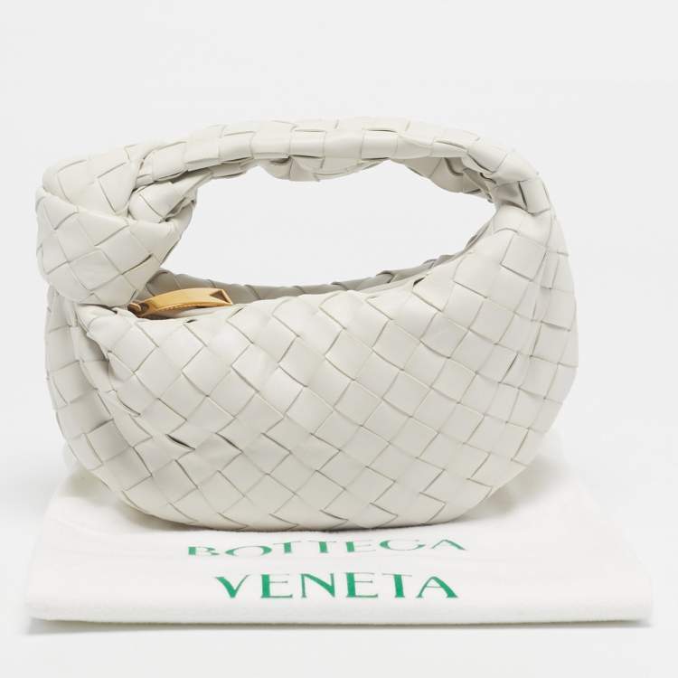 Pre Owned Bottega Veneta White Intrecciato Leather Mini Jodie Bag