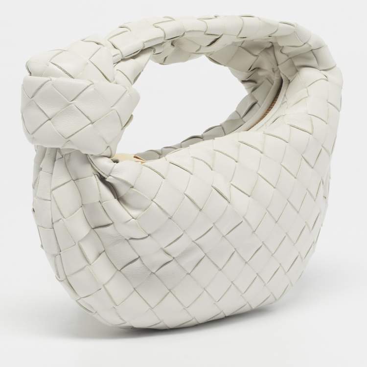 Pre Owned Bottega Veneta White Intrecciato Leather Mini Jodie Bag