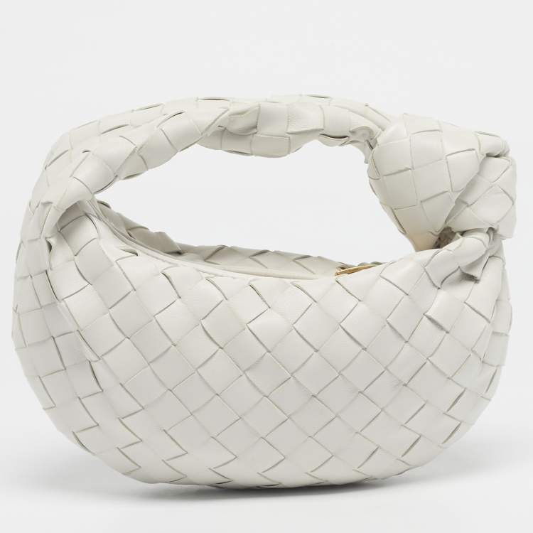 Pre Owned Bottega Veneta White Intrecciato Leather Mini Jodie Bag