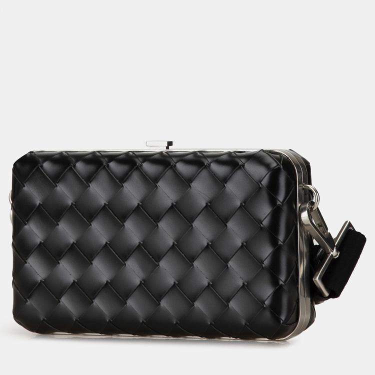 Pre Owned Bottega Veneta Black Spazzolato Intrecciato Box Messenger Bag