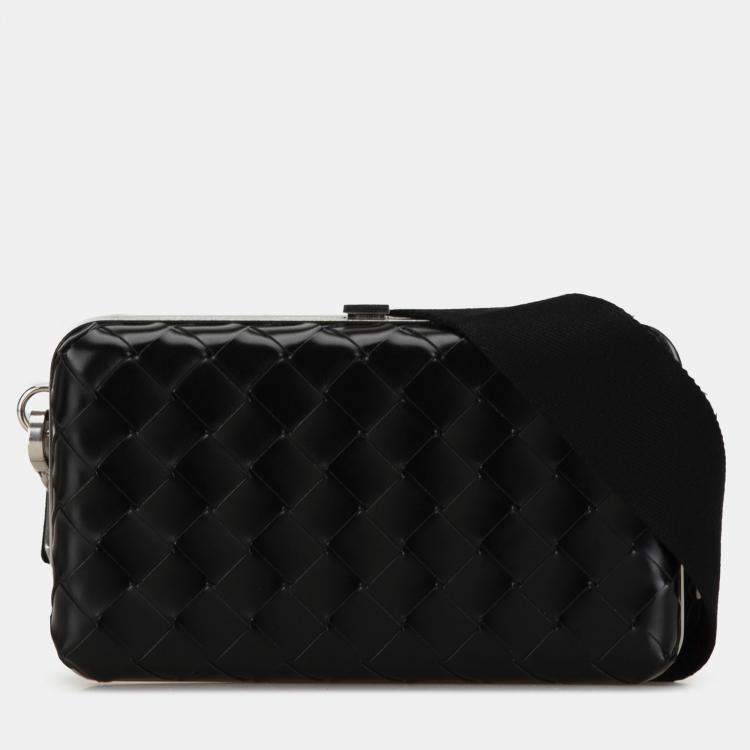 Pre Owned Bottega Veneta Black Spazzolato Intrecciato Box Messenger Bag