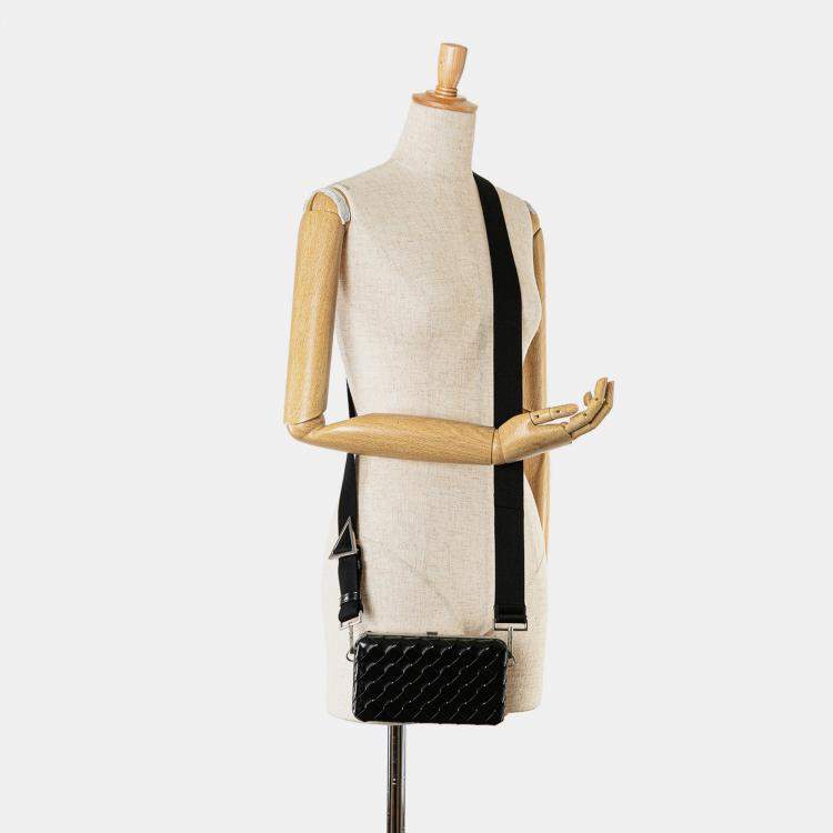 Pre Owned Bottega Veneta Black Spazzolato Intrecciato Box Messenger Bag