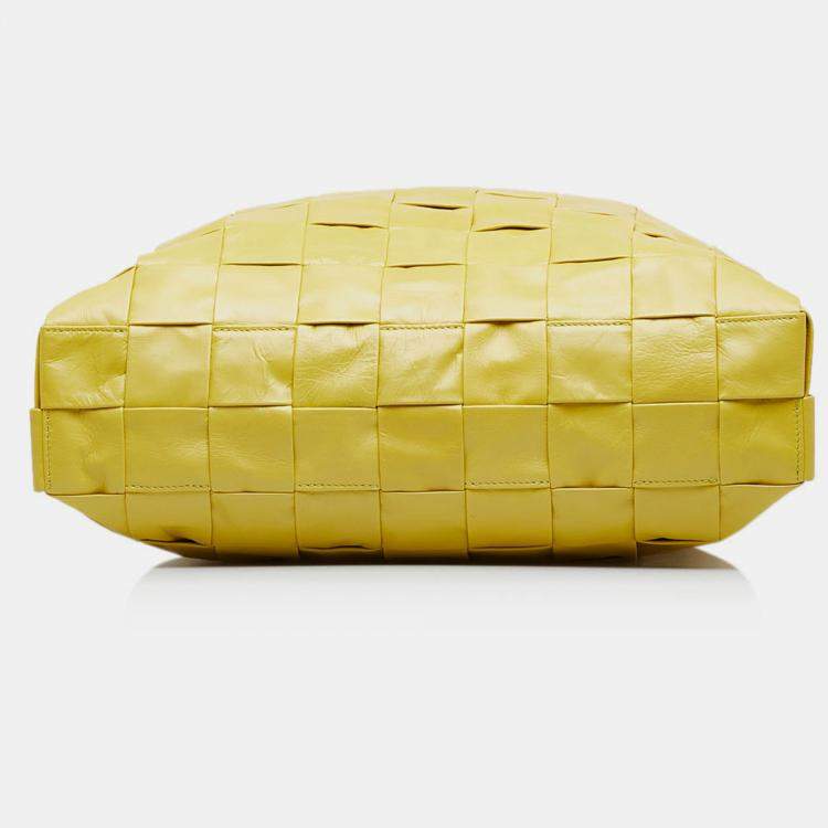 Pre Owned Bottega Veneta Yellow Nappa Maxi Intrecciato Cassette Tote