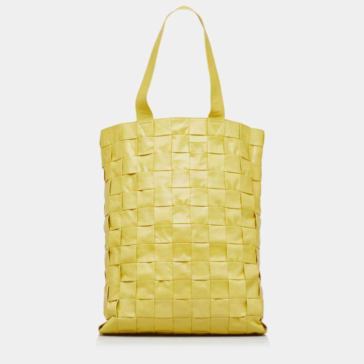 Pre Owned Bottega Veneta Yellow Nappa Maxi Intrecciato Cassette Tote