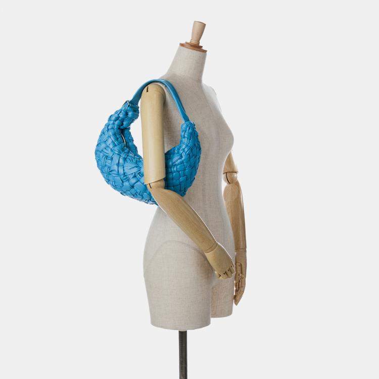Pre Owned Bottega Veneta Blue Paper Calfskin Intrecciato Banana Hobo Bag