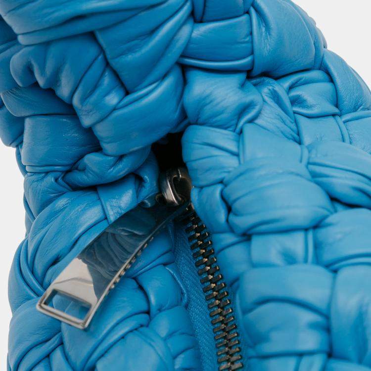Pre Owned Bottega Veneta Blue Paper Calfskin Intrecciato Banana Hobo Bag