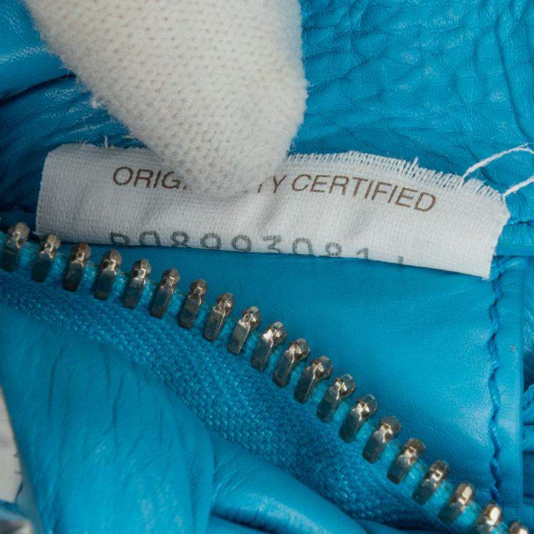 Pre Owned Bottega Veneta Blue Paper Calfskin Intrecciato Banana Hobo Bag