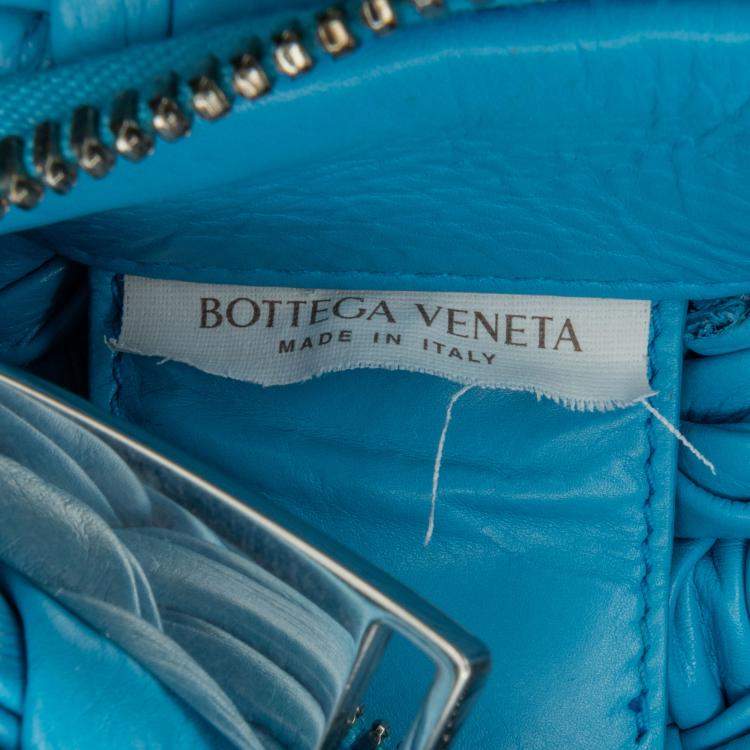 Pre Owned Bottega Veneta Blue Paper Calfskin Intrecciato Banana Hobo Bag