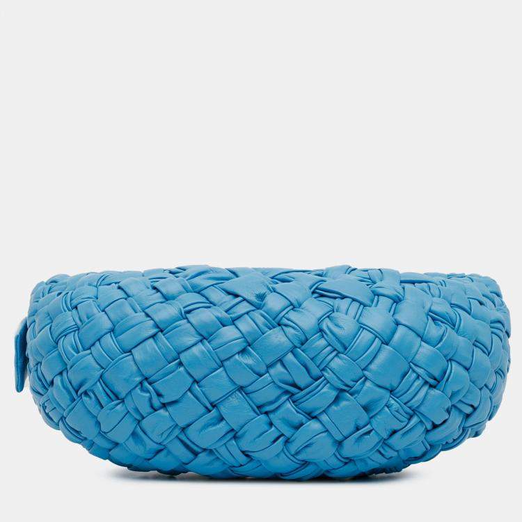 Pre Owned Bottega Veneta Blue Paper Calfskin Intrecciato Banana Hobo Bag