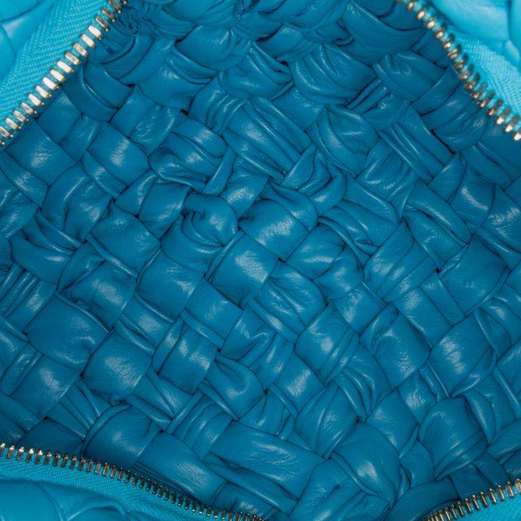 Pre Owned Bottega Veneta Blue Paper Calfskin Intrecciato Banana Hobo Bag