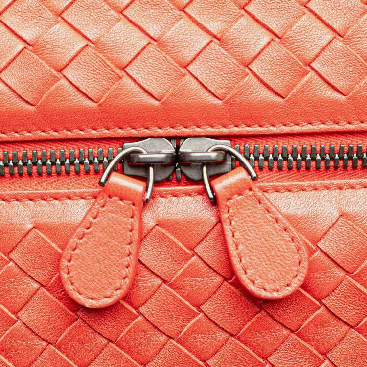 Pre Owned Bottega Veneta Red Nappa Intrecciato Brick Tote