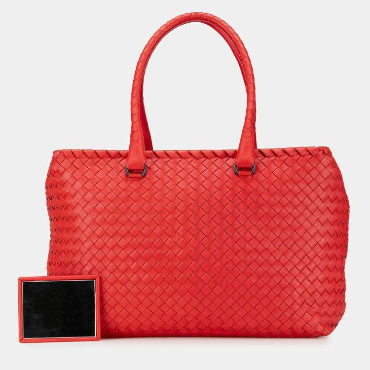 Pre Owned Bottega Veneta Red Nappa Intrecciato Brick Tote