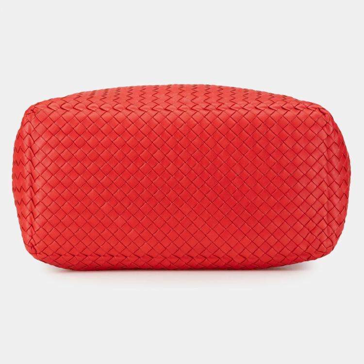 Pre Owned Bottega Veneta Red Nappa Intrecciato Brick Tote