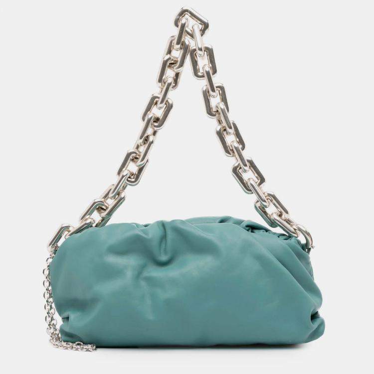 Pre Owned Bottega Veneta Blue Lambskin Chain Pouch