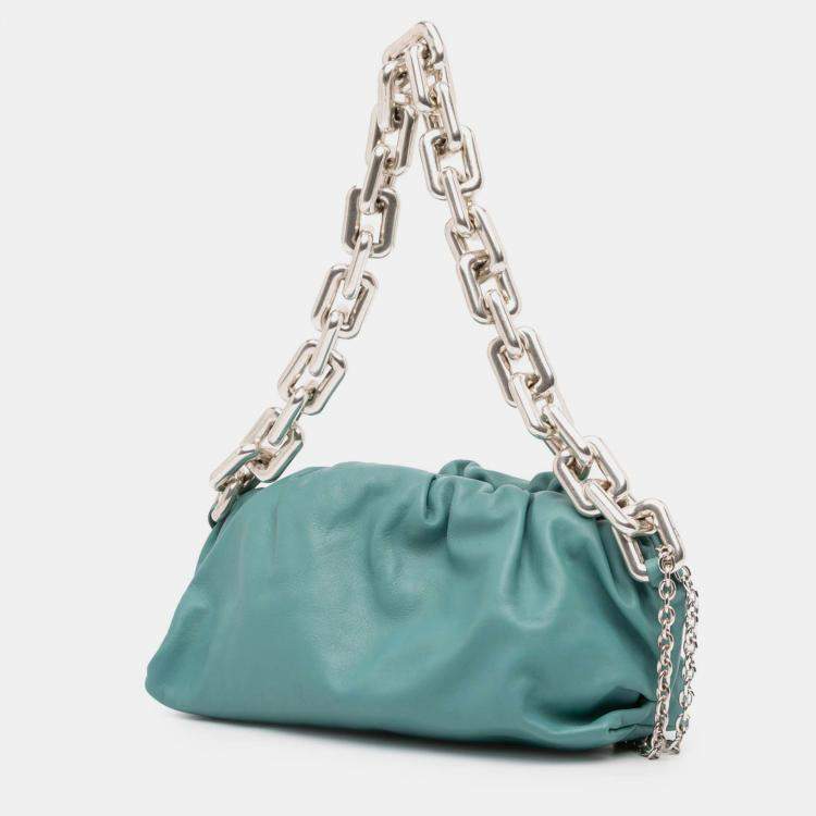 Pre Owned Bottega Veneta Blue Lambskin Chain Pouch