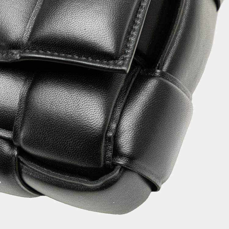 Pre Owned Bottega Veneta Black Nappa Intrecciato Padded Chain Cassette Satchel