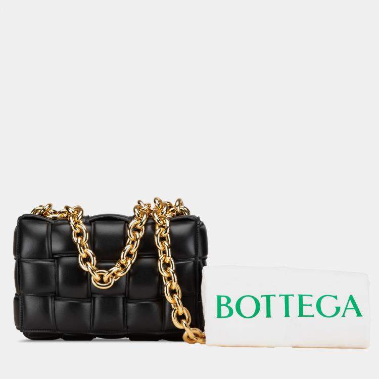 Pre Owned Bottega Veneta Black Nappa Intrecciato Padded Chain Cassette Satchel