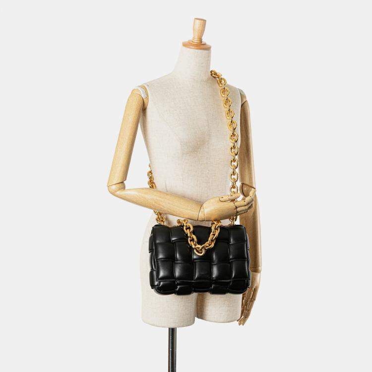 Pre Owned Bottega Veneta Black Nappa Intrecciato Padded Chain Cassette Satchel