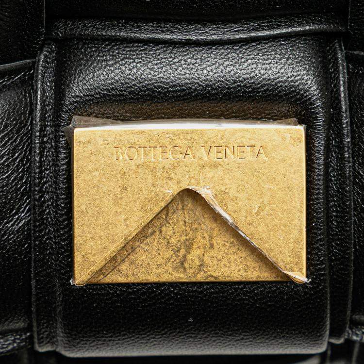Pre Owned Bottega Veneta Black Nappa Intrecciato Padded Chain Cassette Satchel