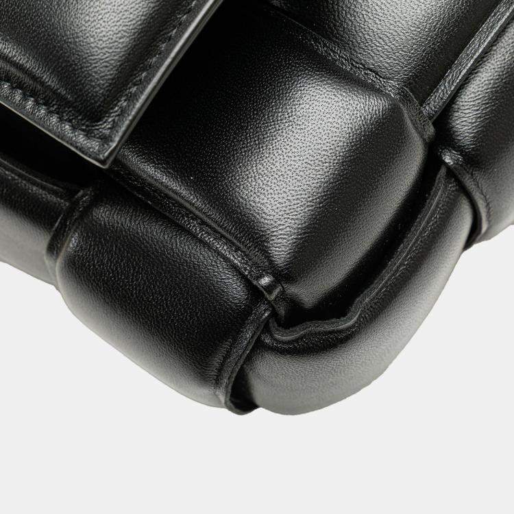 Pre Owned Bottega Veneta Black Nappa Intrecciato Padded Chain Cassette Satchel
