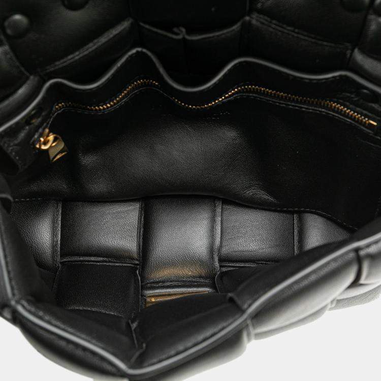Pre Owned Bottega Veneta Black Nappa Intrecciato Padded Chain Cassette Satchel