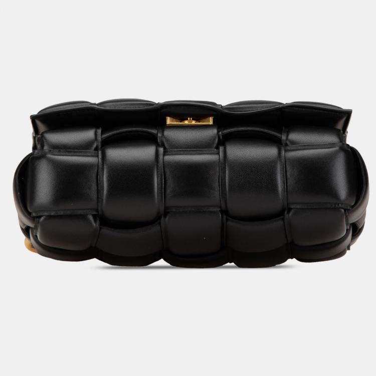 Pre Owned Bottega Veneta Black Nappa Intrecciato Padded Chain Cassette Satchel