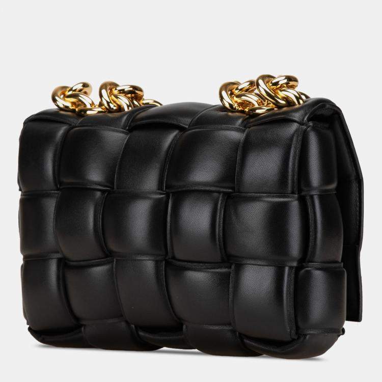 Pre Owned Bottega Veneta Black Nappa Intrecciato Padded Chain Cassette Satchel