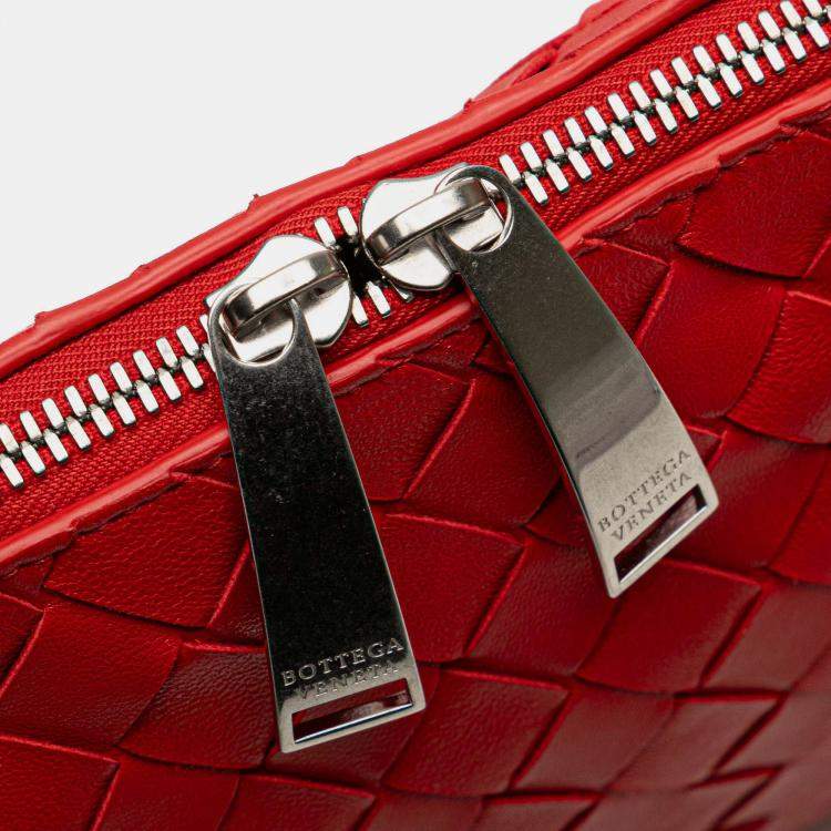 Pre Owned Bottega Veneta Red Nappa Intrecciato Crossbody