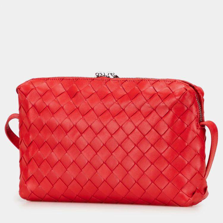 Pre Owned Bottega Veneta Red Nappa Intrecciato Crossbody