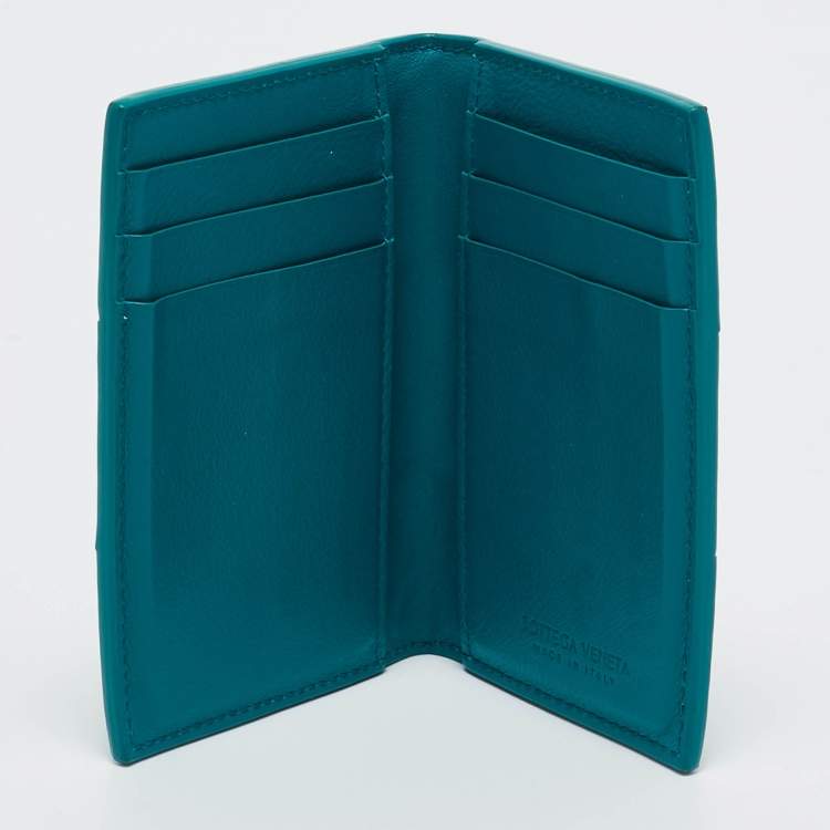 Pre Owned Bottega Veneta Green Leather Cassette Bifold Card Holder