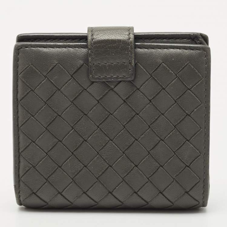 Pre Owned Bottega Veneta Grey Intrecciato Leather Flap French Wallet