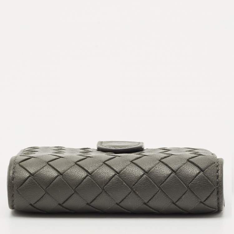 Pre Owned Bottega Veneta Grey Intrecciato Leather Flap French Wallet
