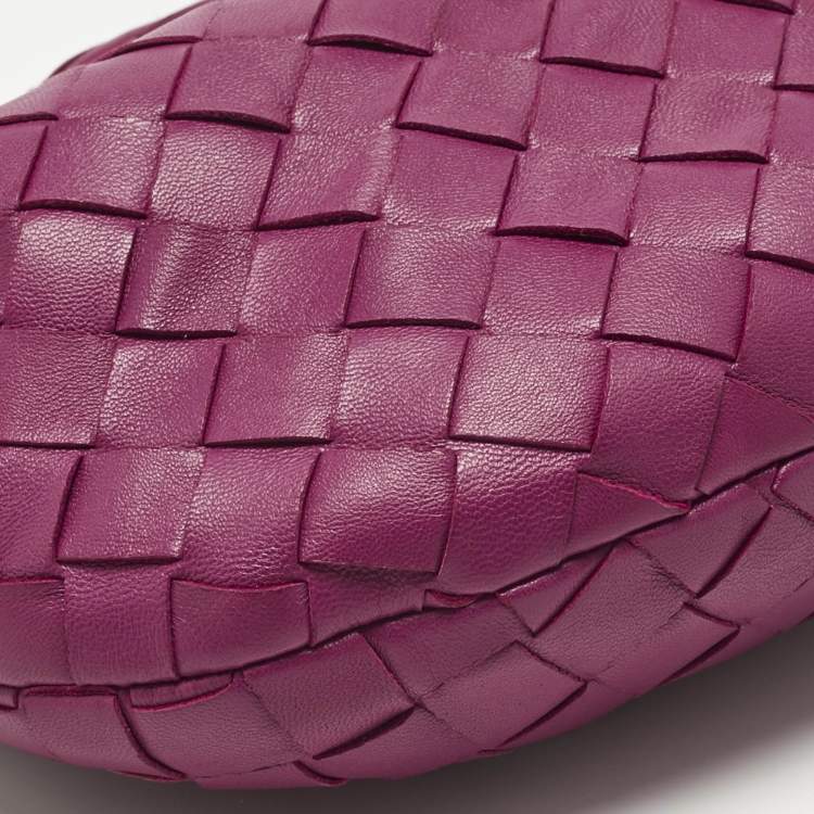 Pre Owned Bottega Veneta Dark Pink Intrecciato Leather Mini Jodie Hobo