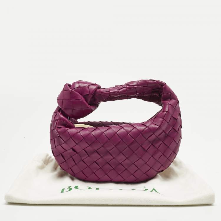 Pre Owned Bottega Veneta Dark Pink Intrecciato Leather Mini Jodie Hobo