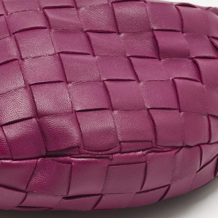 Pre Owned Bottega Veneta Dark Pink Intrecciato Leather Mini Jodie Hobo