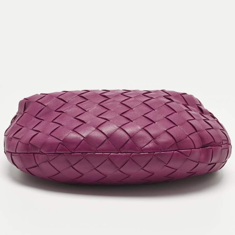 Pre Owned Bottega Veneta Dark Pink Intrecciato Leather Mini Jodie Hobo