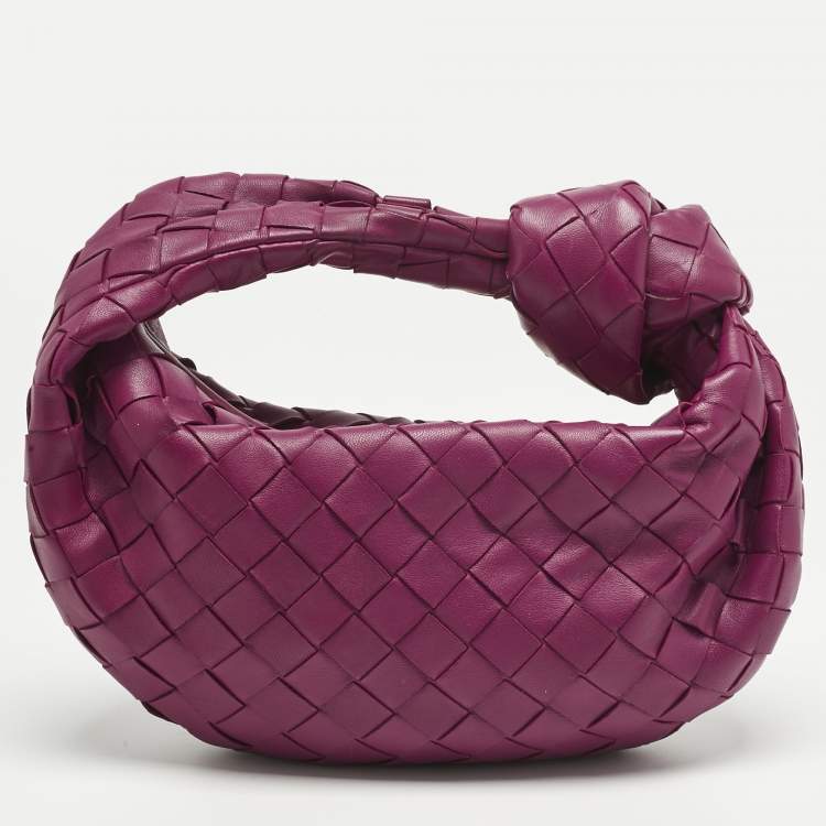 Pre Owned Bottega Veneta Dark Pink Intrecciato Leather Mini Jodie Hobo
