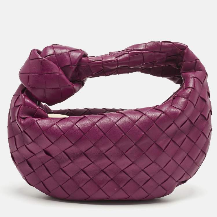 Pre Owned Bottega Veneta Dark Pink Intrecciato Leather Mini Jodie Hobo