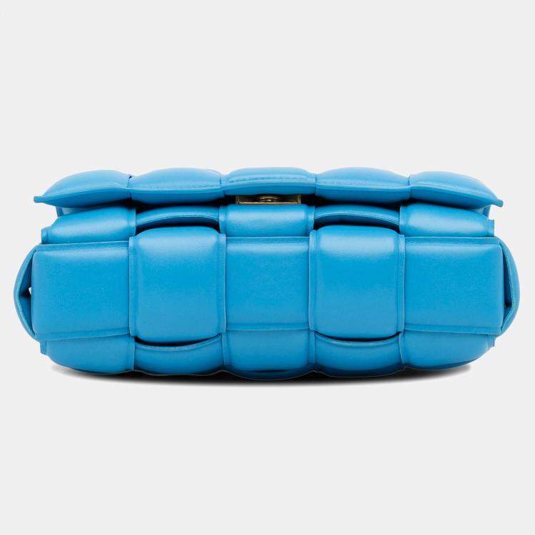 Pre Owned Bottega Veneta Blue Nappa Intrecciato Padded Chain Cassette Satchel