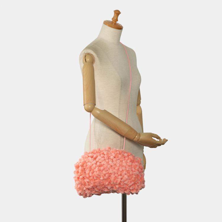 Pre Owned Bottega Veneta Pink Chenille The Mini Pouch Crossbody