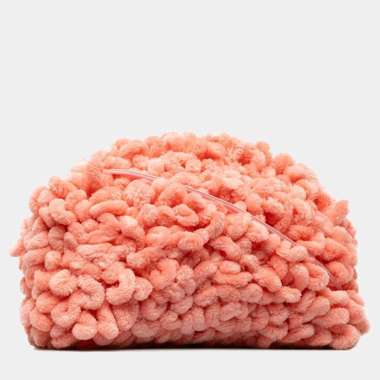 Pre Owned Bottega Veneta Pink Chenille The Mini Pouch Crossbody