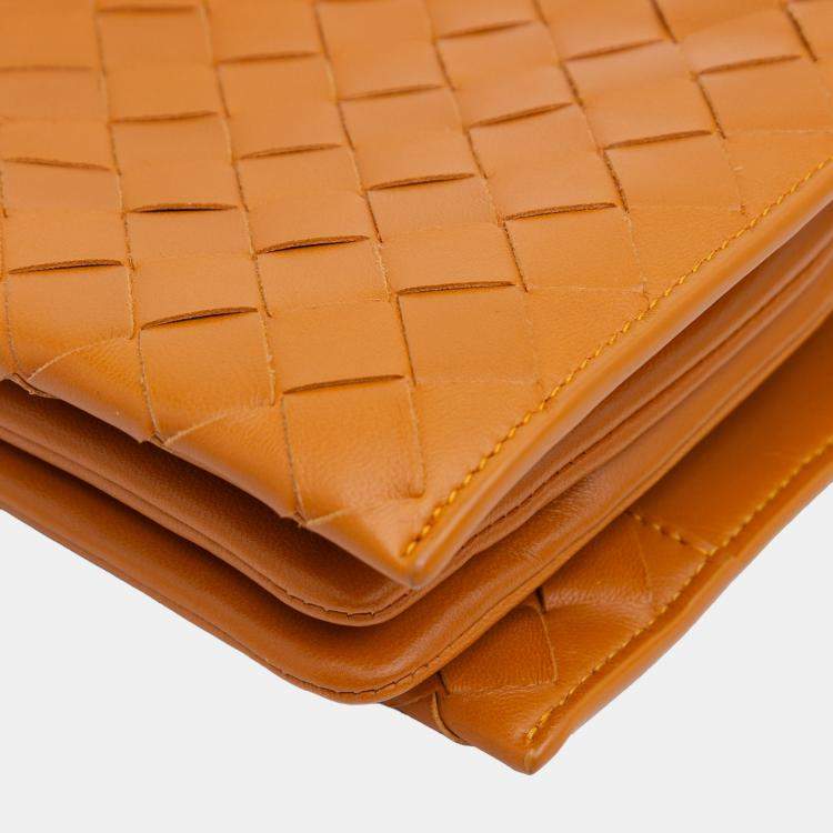 Pre Owned Bottega Veneta Brown Nappa Intrecciato Trio Pouch On Strap