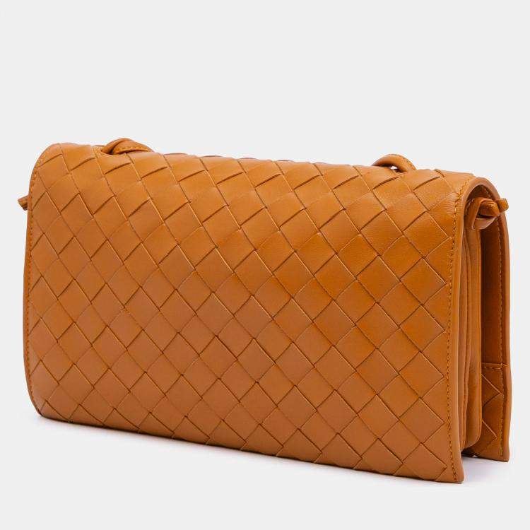 Pre Owned Bottega Veneta Brown Nappa Intrecciato Trio Pouch On Strap