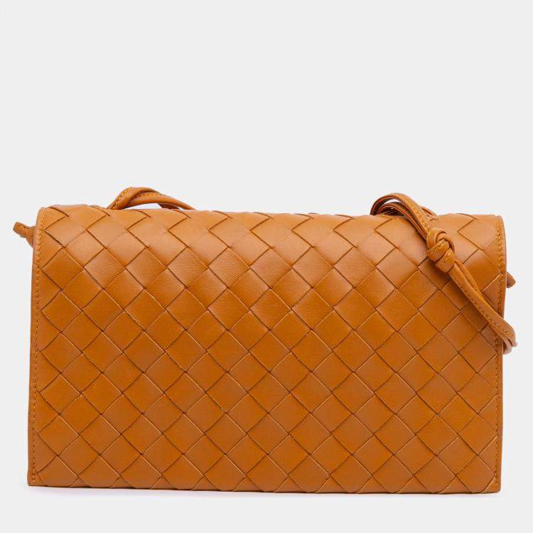 Pre Owned Bottega Veneta Brown Nappa Intrecciato Trio Pouch On Strap