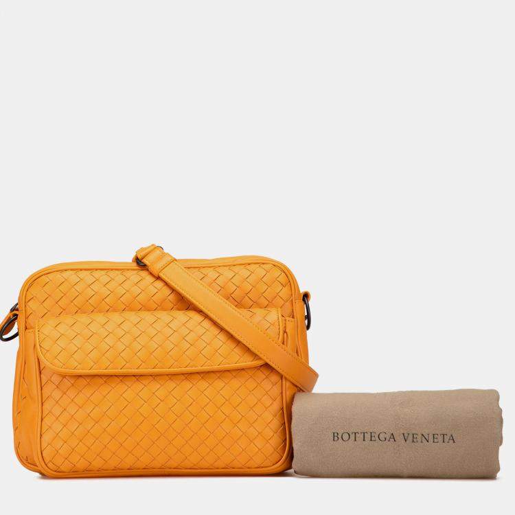 Pre Owned Bottega Veneta Yellow Nappa Intrecciato Front Pocket Messenger Bag